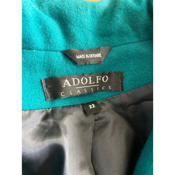 Adolfo Classics teal green double breasted two button wool coat size 22 - Picture 3 of 5